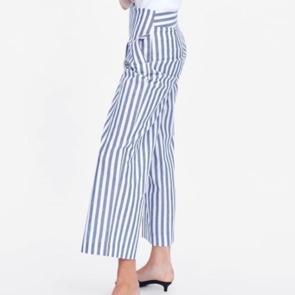 Zara Striped High Waist Wide Leg Pleated Crop Pant